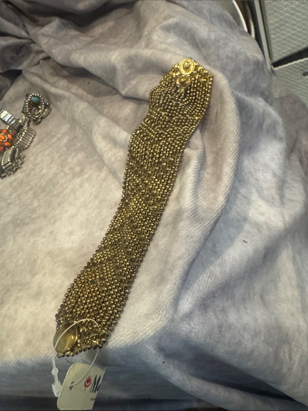 Beaded Gold-Tone mesh Snap Statement Bracelet